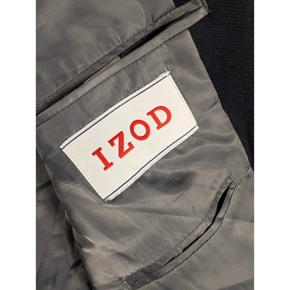 IZOD Mens Charcoal Navy Two Button Textured Blazer Sport Coat 40R Side Vent